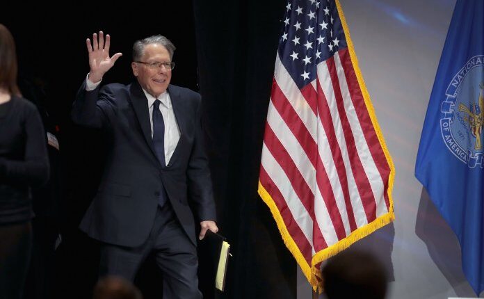 Wayne LaPierre, NRA vice president and CEO, attends the NRA annual meeting of members at the 148th NRA Annual Meetings & Exhibits on April 27, 2019 in Indianapolis, Indiana. A statement was read at the meeting announcing that NRA president Oliver North, whose seat at the head table remained empty at the event, would not serve another term. There have been recent reports of tension between LaPierre and North, with North citing financial impropriety within the organization. (Photo by Scott Olson/Getty Images)
