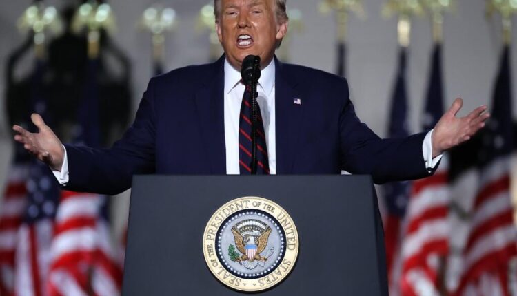 President Donald Trump delivers his acceptance speech for the Republican presidential nomination on the South Lawn of the White House Aug. 27, 2020 in Washington, DC. 