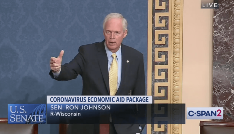 U.S. Sen. Ron Johnson argues against direct payments of $1,200 to families during debate on the next round of federal COVID relief on Dec. 18 (Screenshot from C-Span)