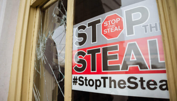 A Stop The Steal is posted inside of the Capitol Building after a pro-Trump mob broke into the U.S. Capitol on Jan. 6, 2021. A pro-Trump mob stormed the Capitol, breaking windows in the deadly insurrection attempt aimed at stopping Congress from certifying Joe Biden's win in the November election. Photo by Jon Cherry 