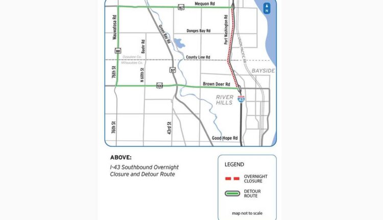 I-43 southbound overnight closure