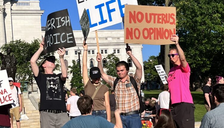 Pro- and anti-abortion rights protesters clashed outside the Capitol in Madison on the day Roe v. Wade was overturned 