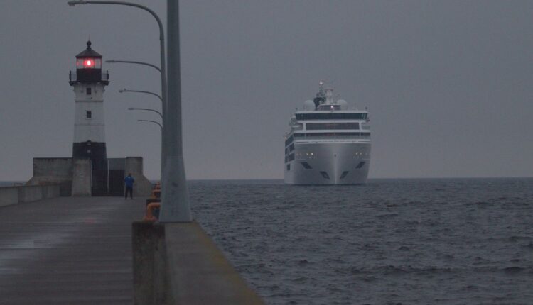 The Viking Polaris cuts through the Lake Superior fog, finishing a trip to Duluth, Minn., on June 24. Cruise ships, which once thrived on the Great Lakes before all but disappearing in the 1970s, are making a comeback. Tom Peterson/Stateline