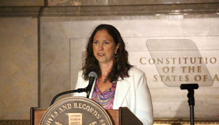 Colleen Shogan, the first woman to be appointed as Archivist of the United States, speaks at her ceremonial swearing-in at the National Archives in Washington, D.C., on Sept. 11, 2023. (Photo courtesy of the National Archives and Records Administration)