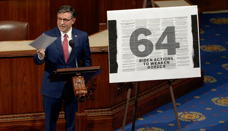 U.S. House Speaker Mike Johnson, a Louisiana Republican, gives his first floor speech since being elected to the leadership role. (Screenshot from U.S. House livestream)