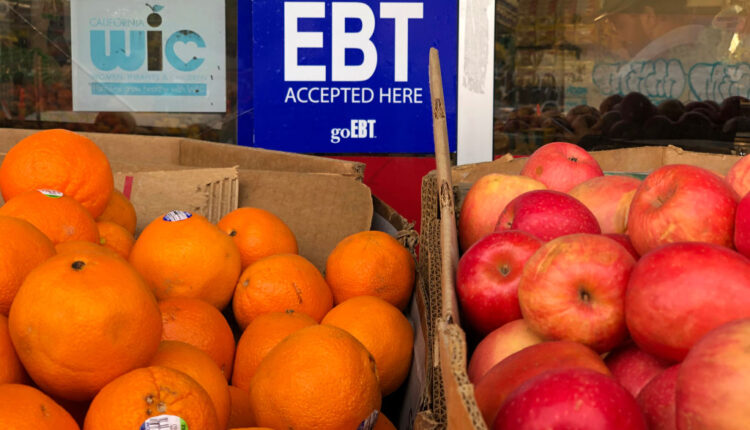 fruit and vegetables with electronic benefits transfer sign